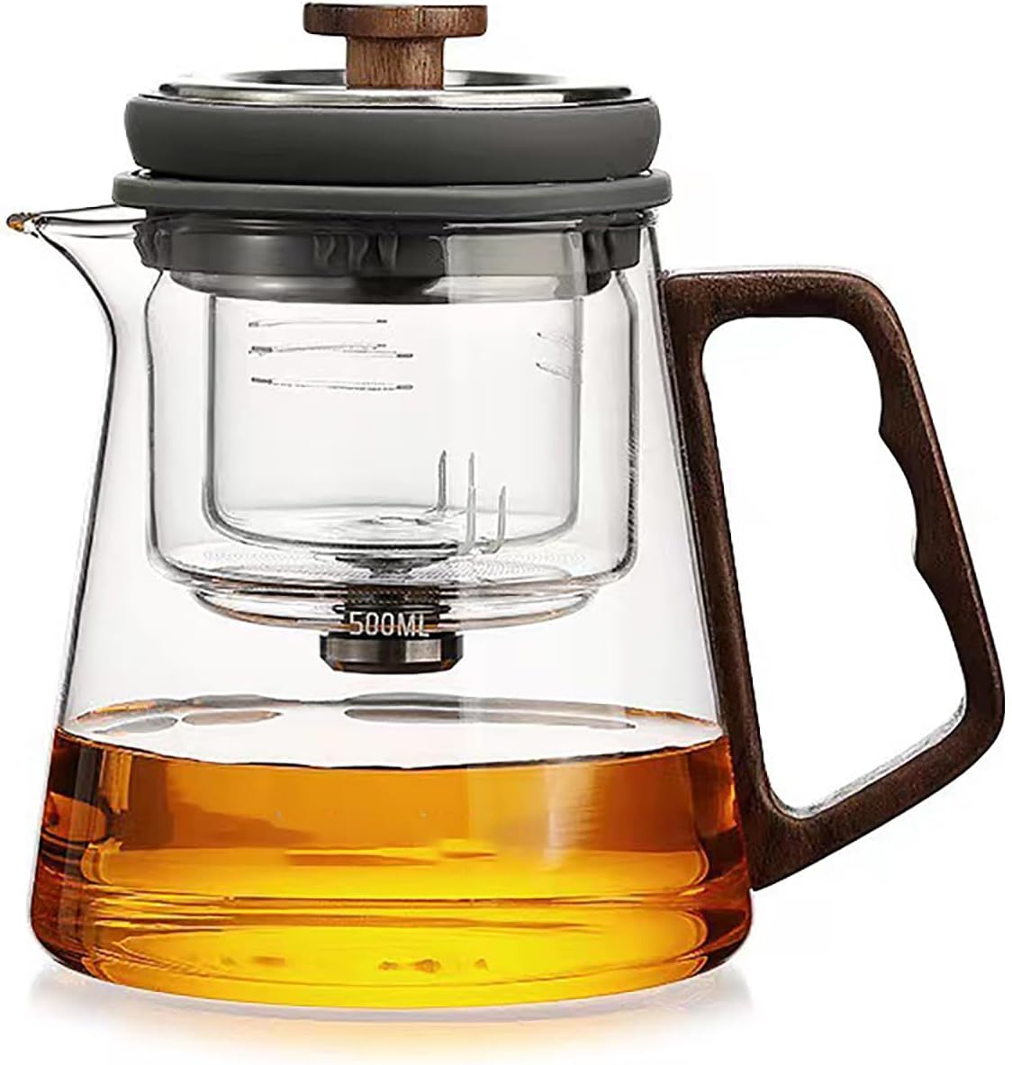Enchanti Tea Pot, Magic Tea Pot, Water Separation Glass Teapot with Wooden Handle, Lifting Rotating teapot, for Loose Tea Witchcraft Teapot, 500 ml