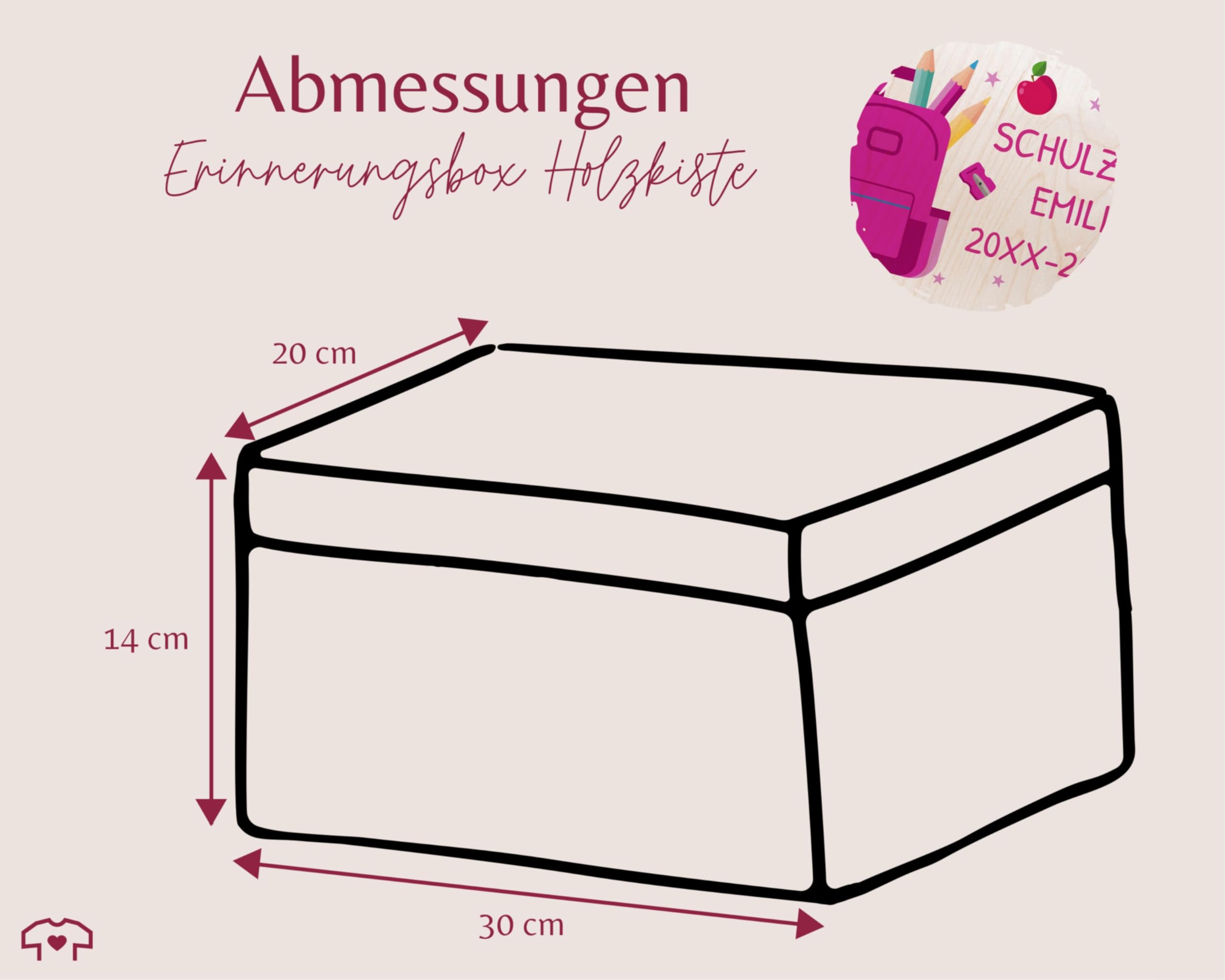 Holzkiste Erinnerungsbox - Schulzeit Erinnerungen Geschenk | 1 Schuljahr Mädchen Geschenk Einschulung | Schulanfang Geschenke - 30 x 20 x 14 - Holz - box einschulung￼ personalisierte geschenkbox