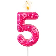 Hot Pink Number 5 Birthday Candle Trendy Party Cake Decoration with Heart and Lip Print, Glam Pink Candle for Girls Stylish Birthday Theme, Confident Party Supplies
