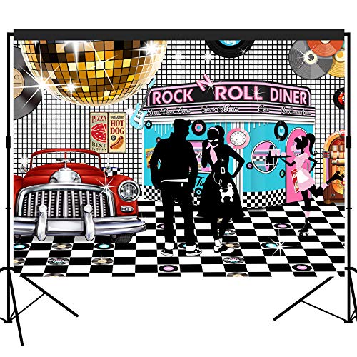 Avezano Retro Diner Party Hintergrund 200x150 Cm - Grün, Polyester Für 50er Jahre Motto