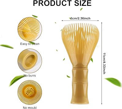 Matcha Whisk, Reusable Dishwasher-Safe Tea Whisk for Matcha, Traditional Handcrafted Japanese Matcha Tea Mixer Brush Mixing Tool for Frothy Matcha Tea Ceremony, Perfect Matcha Lattes-Yellow