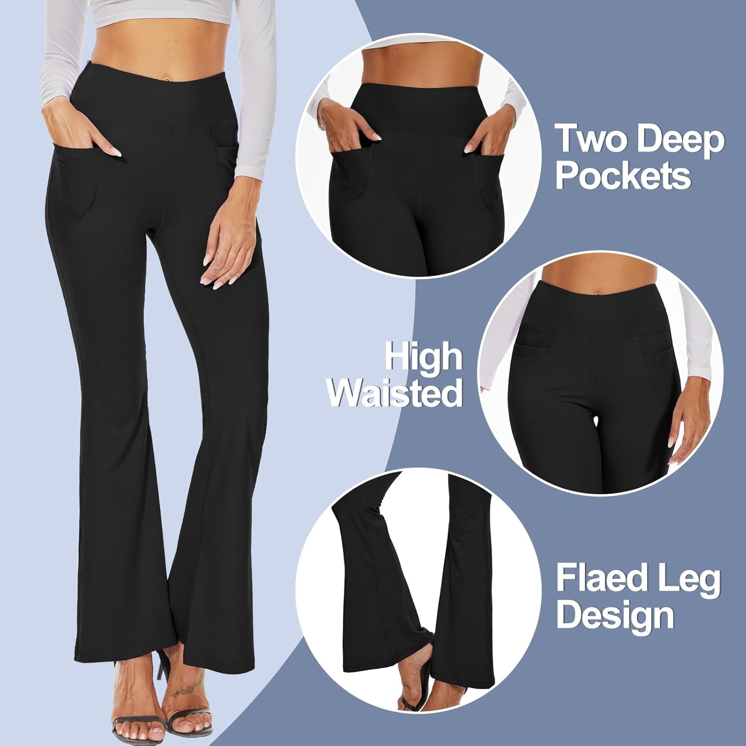 3 Packs Leggings with Pockets for Women, Soft High Waisted Tummy Control Workout Yoga Pants - Image 3