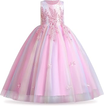 Girls Princess Tulle Lace Flower Pageant Dress Puffy Floor Length Wedding Bridesmaid Dress Party Tutu Maxi Gown