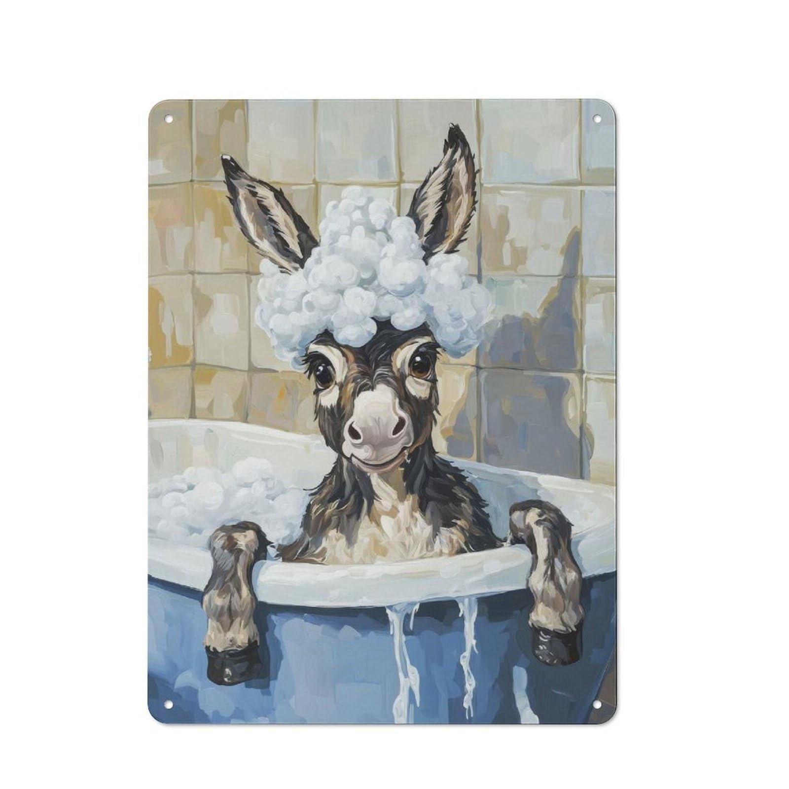 Junmoney Style-7 Rustic Metal Sign With Donkey Bath Time Design 40X30cm, Country Vintage Cottage Wall Art For Kitchen, Cottage, Porch Or Garden Room