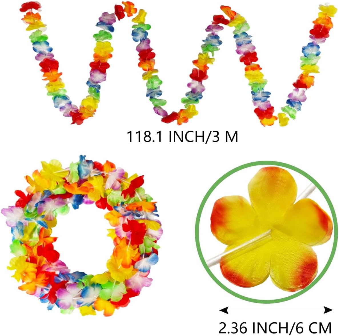 10 Pack Super Long Tropical Multicolored Plastic Garland Flower Leis for Party Decorations, Birthdays, Event Supplies, Festivals,10 Feet Each.