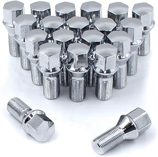 Wheel Accessories Parts Set of 20 Chrome 12x1.5 Lug Bolts Conical Seat with 17mm Hex, 30 mm Shank Length, Acorn Seat Lug Bolt Designed for Aftermarket Wheels (20 Bolts, Chrome, M12x1.5/12 1.5)