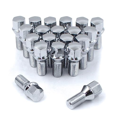 Miniatura 7 de Wheel Accessories Parts Juego de 20 pernos cromados de 12 x 1.5 pulgadas, bellota de asiento de cono de 0.669in, longitud del vástago de 1.102in,