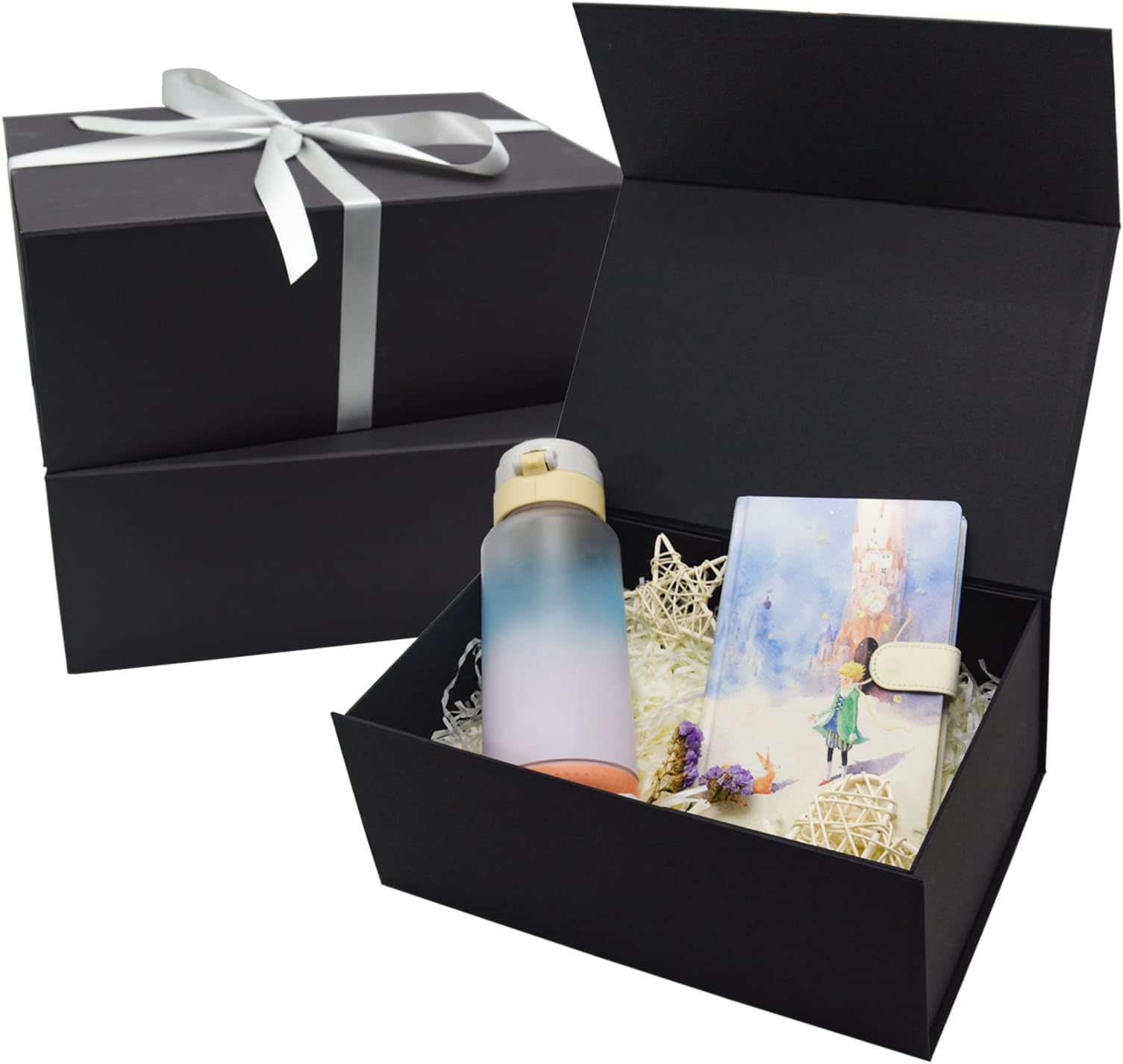 AuroWish 3 Pack Large Collapsible Gift Boxes with Magnetic Lids, 12.5 x 8.5 x 4.75 Inches, Black, Perfect for Christmas, Bridesmaid Proposal, Wedding, Birthday