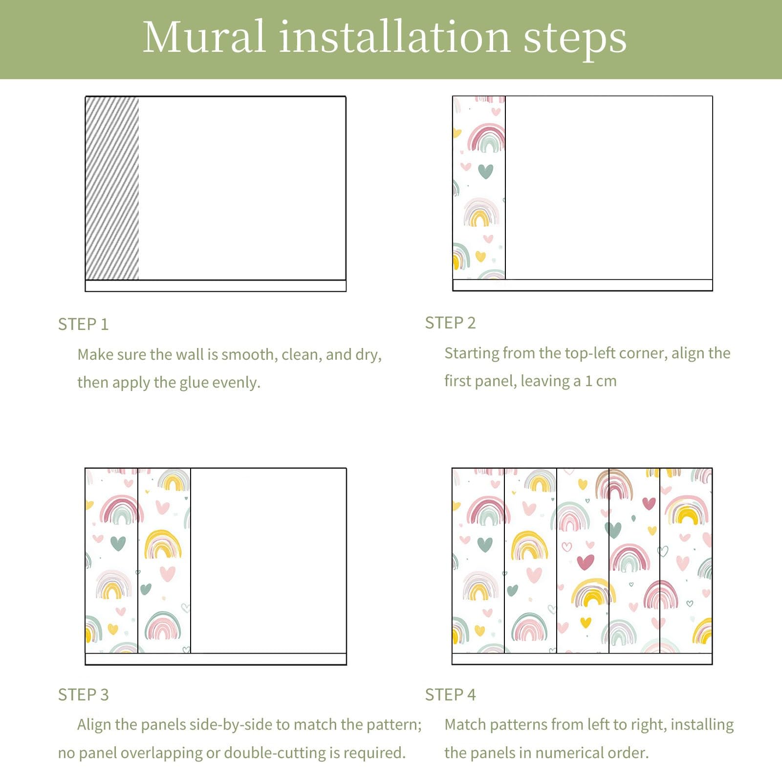 WTD - Papel pintado fotográfico (fieltro, 350 x 256 cm), diseño de corazones, diseño de arcoíris, color blanco