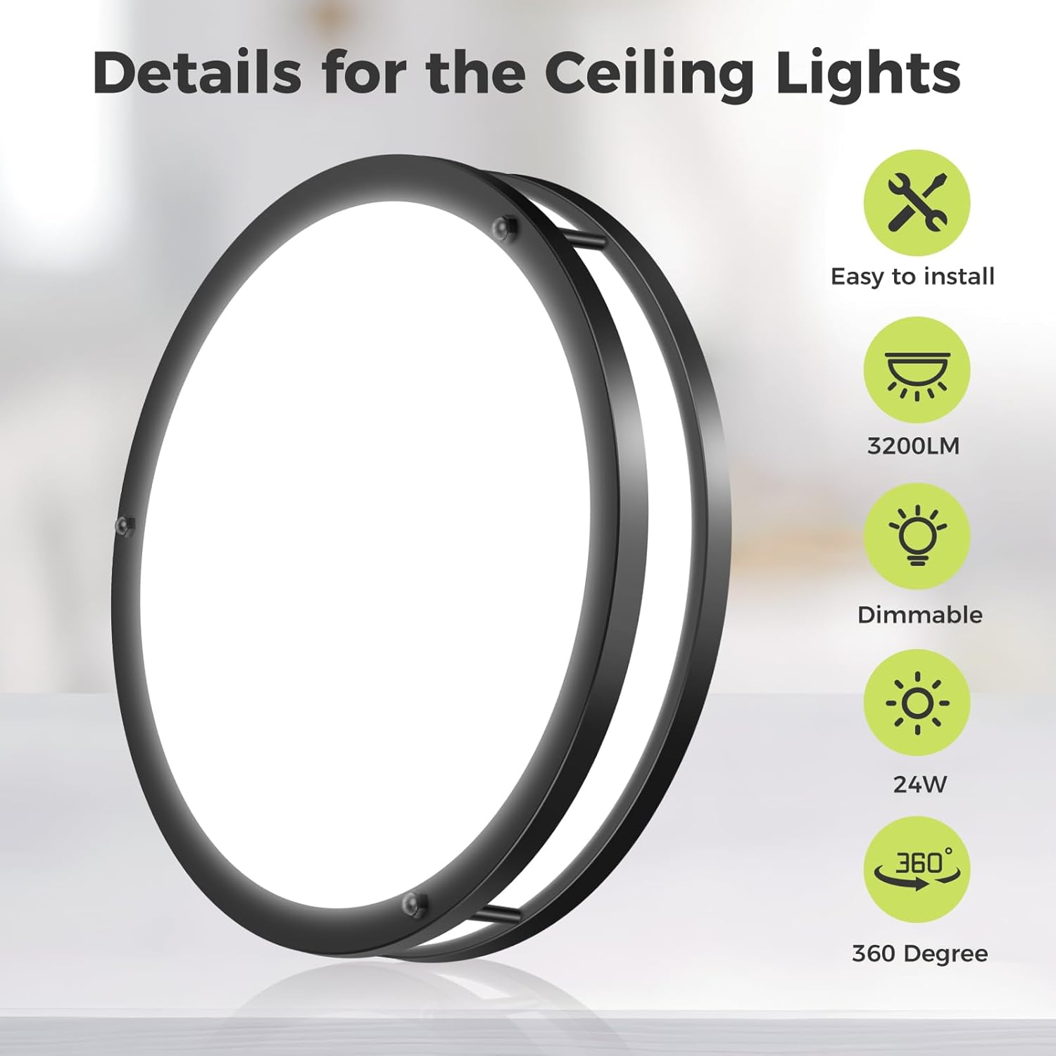 hepside 2 Pack Flush Mount Ceiling Light Fixture, Dimmable & 5CCT Ceiling Light Black, 13inch 24W 3000K 3500K 4000K 5000K 6500K Adjustable Ceiling Lamps for Bathroom Bedroom Hallway