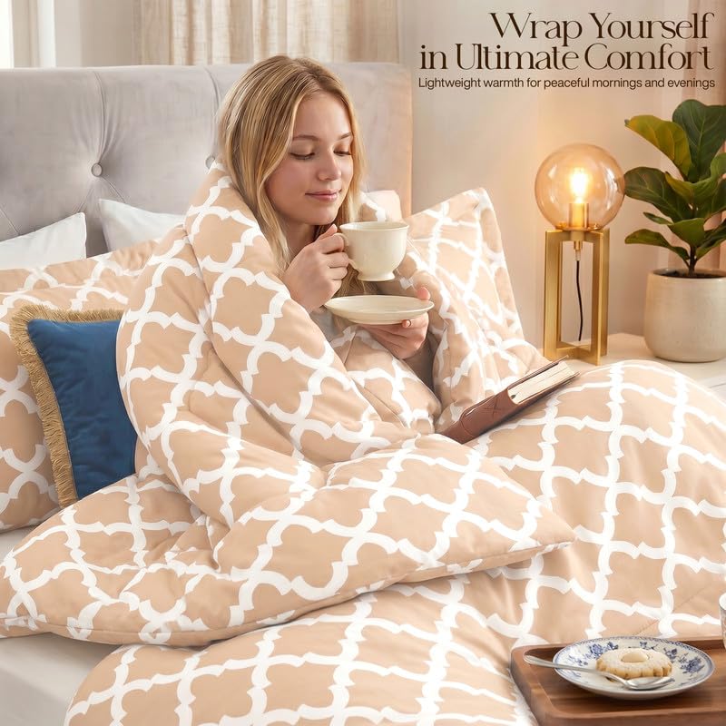 Image of Queen Comforter Set 3 Piece Beige by Utopia Bedding, Printed Comforters Queen Size Bedding Comforters Sets, Down Alternative Soft Bed Set 1 Comforter (88 x 88 inches) 2 Pillow Shams (20 x 26 inches)