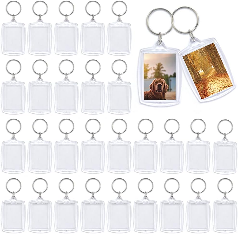 30 PCS Acrylic Photo Frame Keyrings,Clear Picture Keychains,Acrylic