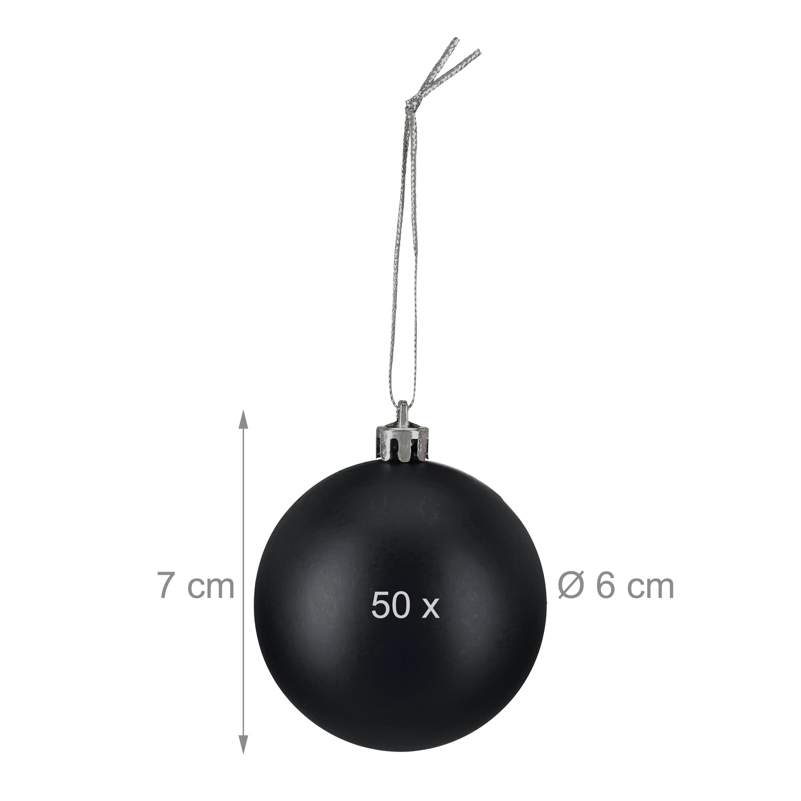 Relaxdays Bombki choinkowe, zestaw 50 sztuk, ozdoby świąteczne, tworzywo sztuczne, nietłukące się, 6 cm, matowe, czarne