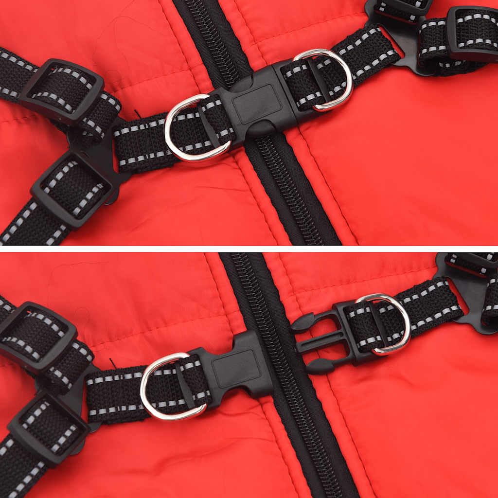 Cappotto per cani con imbracatura integrata impermeabile riflettente rosso L68, poliestere con pile, regolabile per inverno ed esterno, anello a D sicuro, comodo in caso di pioggia e neve