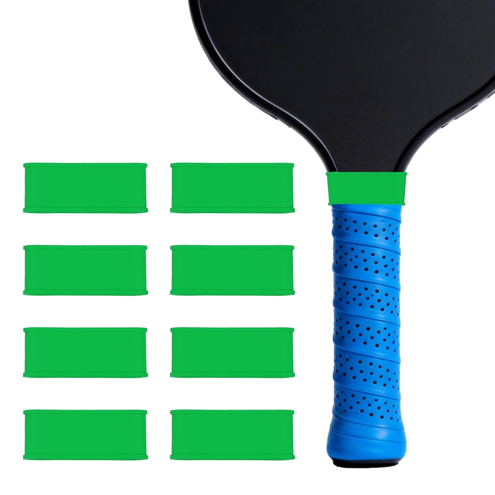 YELARXI Pickleball Paddle Grip Bands, Tennis Racket Grip Tape Grips Bands Handle Silicone Rings for Sports Rackets 16 Pack & Green-Fitting for (Pickleball/Tennis/Squash/Badminton)