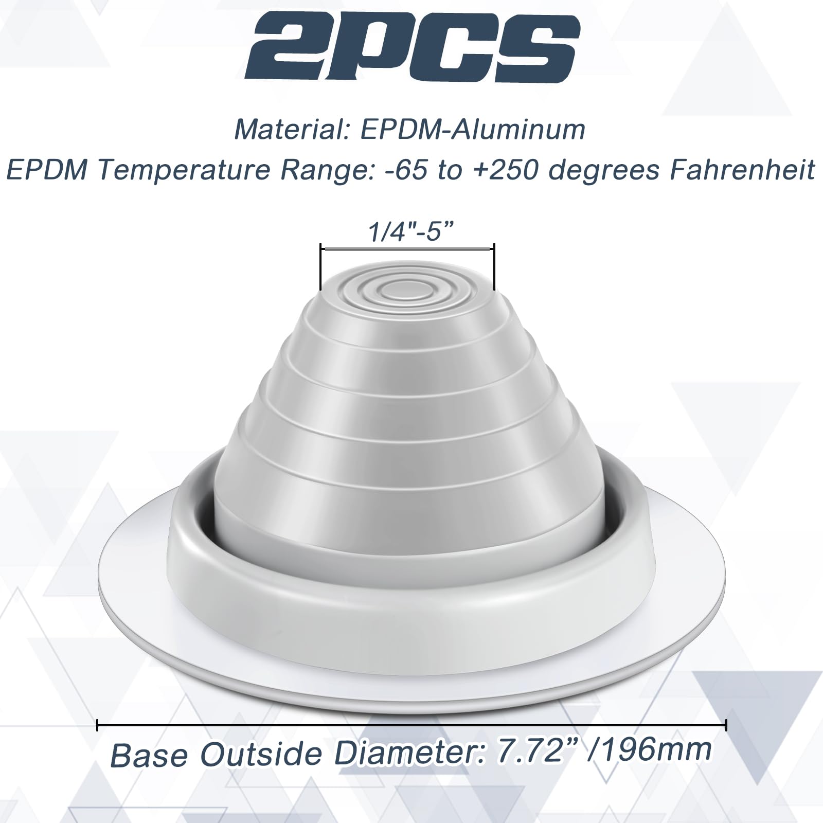 Yaocom 2 Botas Intermitentes Para Tubería OD De 1/4 a 5 Pulgadas, EPDM Flexible Techo, Techo Metal, 7-3/4 Pulgadas Diámetro La Base, Gris