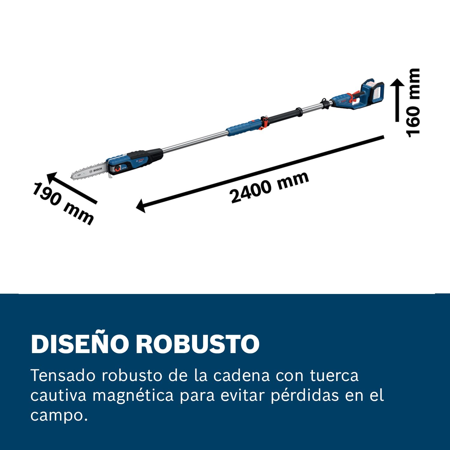 Bosch Professional 18V System sierra cadena telesc. GKE 18V-25 TP (130 cortes/carga, bastón tel. 2,9 m, motor Brushless sin escobillas, funda 25 cm incl., llave destorn., correa hombro, sin batería)