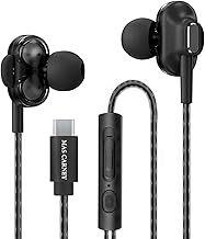 MAS CARNEY Écouteurs USB C TI9, Double Haut-Parleurs Intégrés, Puce Numérique Intégrée, Microphone, Télécommande, Écouteurs Intra-Auriculaires Compatibles avec Les Samsung, Huawei, Pixel, iPad, Noir