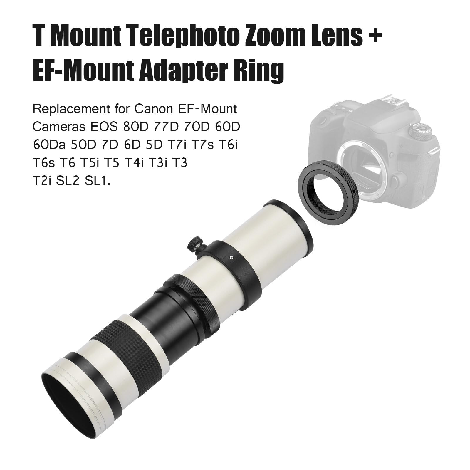 MF Super Téléobjectif Zoom F/8.3-16 420-800 mm Monture EF T Bague d'adaptation universelle 1/4