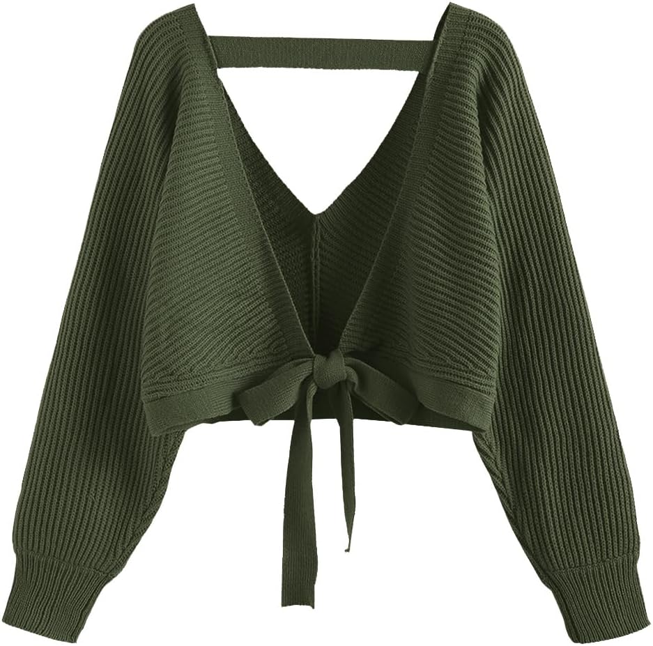 ZAFUL Women's V Neck Cropped Sweater Ribbed Knit Pullover Tops Sexy Drop Shoulder Jumpers - Image 3