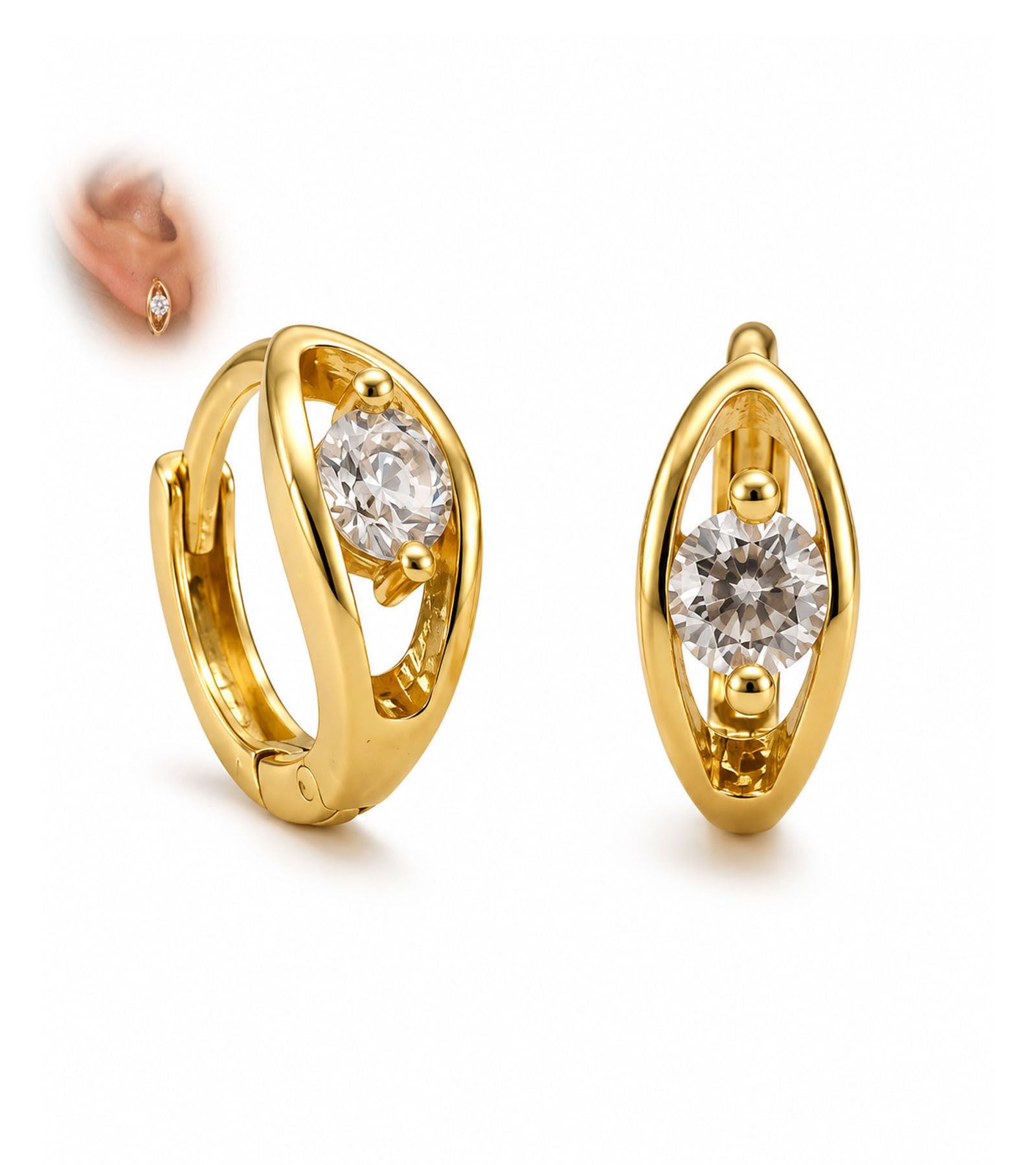 vama FASHIONS 18K Gold Plated Anti Tarnish CZ Stone Plain Round Bali Huggie Hoop Small piercing Earring Lightweight Hypoallergenic Ear Baali Earrings For Men & Boys-picture-10