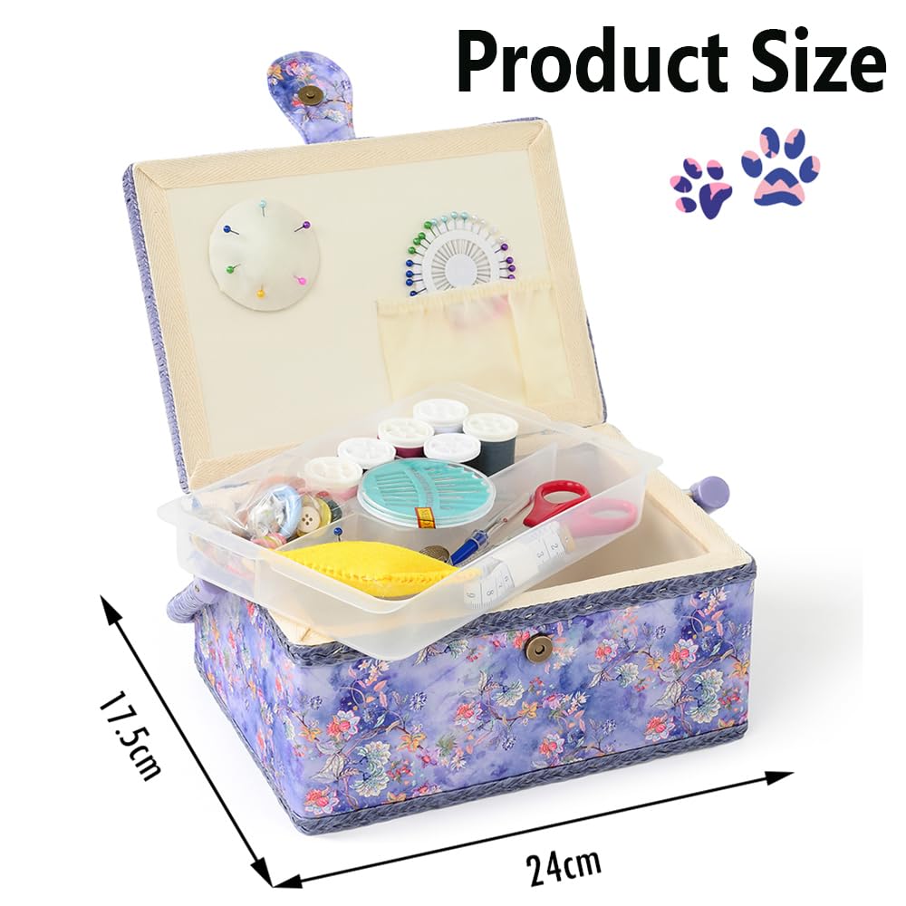 Paniers à couture pour la maison, boîte à couture de taille moyenne pour le rangement et l'organisation, panier à couture avec accessoires, cadeau pour Noël, Thanksgiving, fête des mères