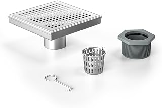 Bernkot 6" Square Shower Drain 304 Stainless Steel w/ Hair Strainer, CUPC Certified Brushed Grid Floor Drain