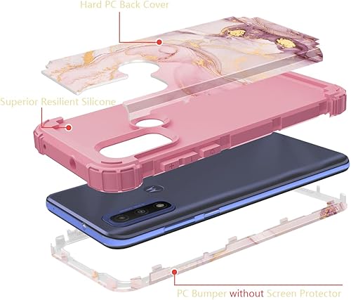 Miniatura 3 de Funda para Moto G Pure, fundas para Motorola G Pure Fundas Mármol Corazón Oro Rosa Mujeres 3 en 1 PC duro Parachoques de silicona resistente a