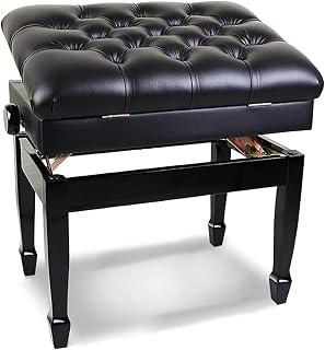 DOnhek Height Adjustable Piano Bench Stool, with Music Storage Compartment, Solid Wood Material, Horseshoe Legs, The Best Choice for Piano Practitioners (Black)
