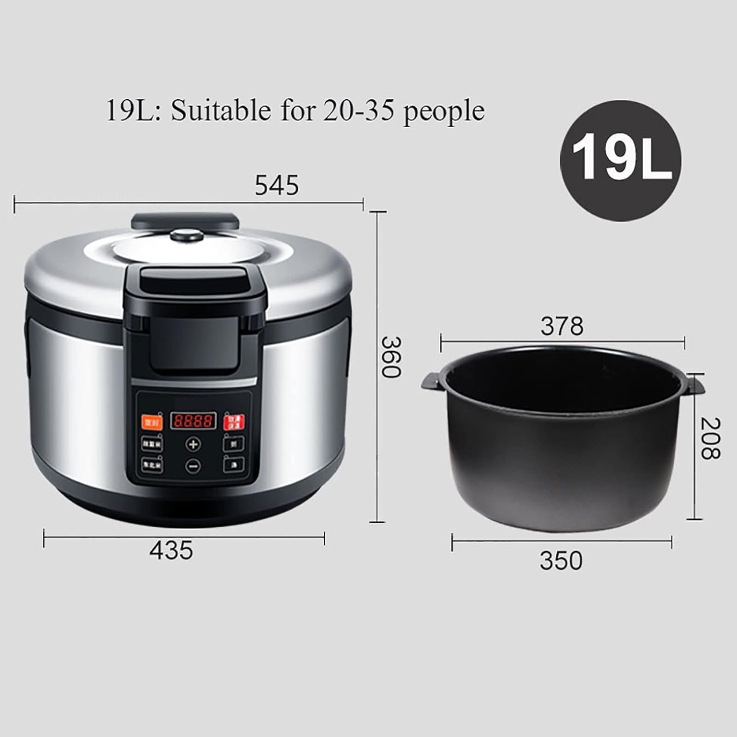Rice Cooker (16/19L) Commercial Non-stick Large Rice Cooker, Automatic keep warm，for Hotels，Restaurants, Canteens, for 15-35 people 220-240V US/EU(19l)