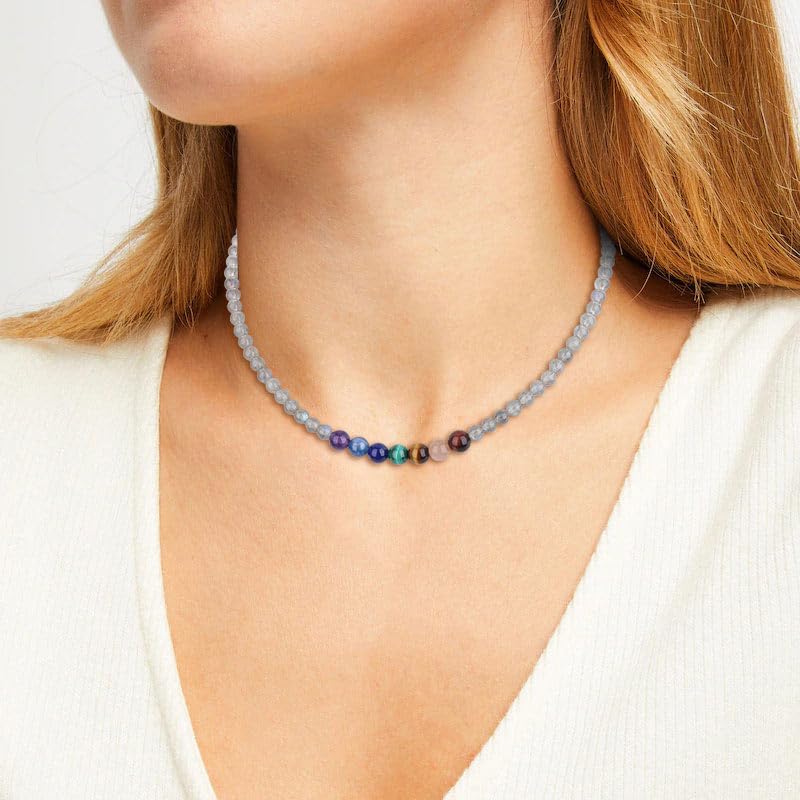 Collier Chakra ras du cou femme avec perles de lithothérapie ajustable - 3
