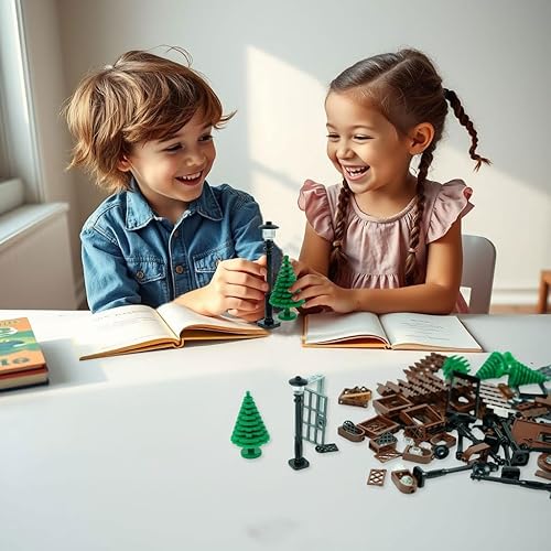 Miniatura 5 de Puertas Ventanas Accesorios Ladrillos Piezas, Piezas de Casa Jardín Clásico Camino Lámpara Luz Escalera Puerta de Escalera, Construcción Creativa DIY