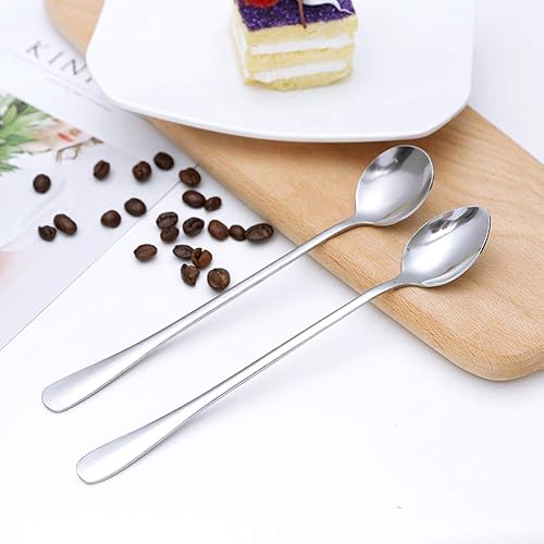 Miniatura 5 de Cuchara de té helado de mango largo, cabeza redonda de acero inoxidable, diseño ergonómico, mango suave sin púas para café, cóctel, leche, té,