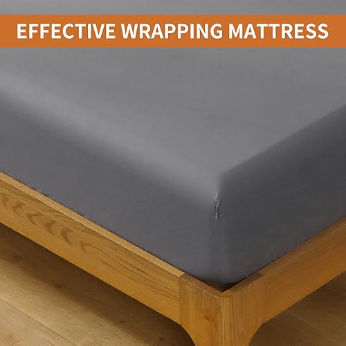 Miniatura 3 de Sábana bajera de tamaño King gris sábana bajera 100 algodón 400 satén sábana bajera de hilos sin bolsillo de hasta 18 pulgadas suave transpirable