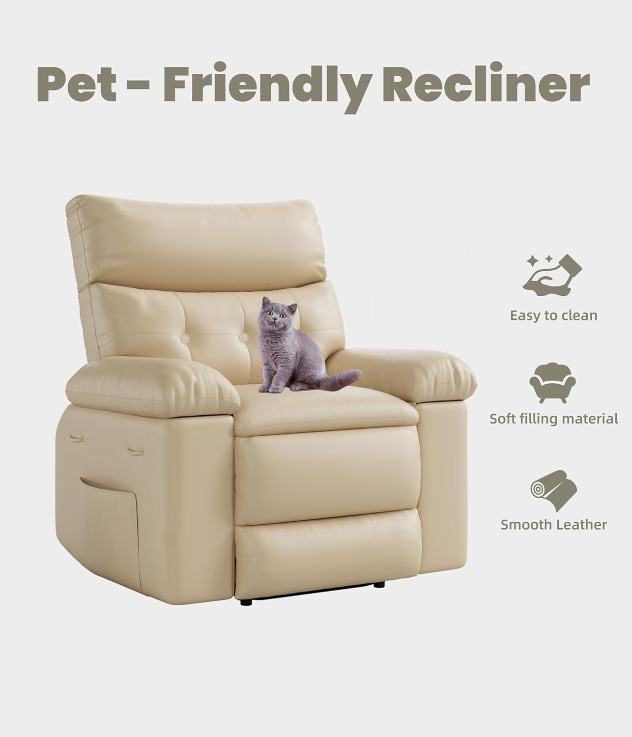 Garvee Oversized Extra Wide Recliner Chair - PU Leather Manual Recliner for Adults, Comfy Reclining Chair with Overstuffed Arms and Back, Side Pocket, Single Sofa for Living Room, Bedroom