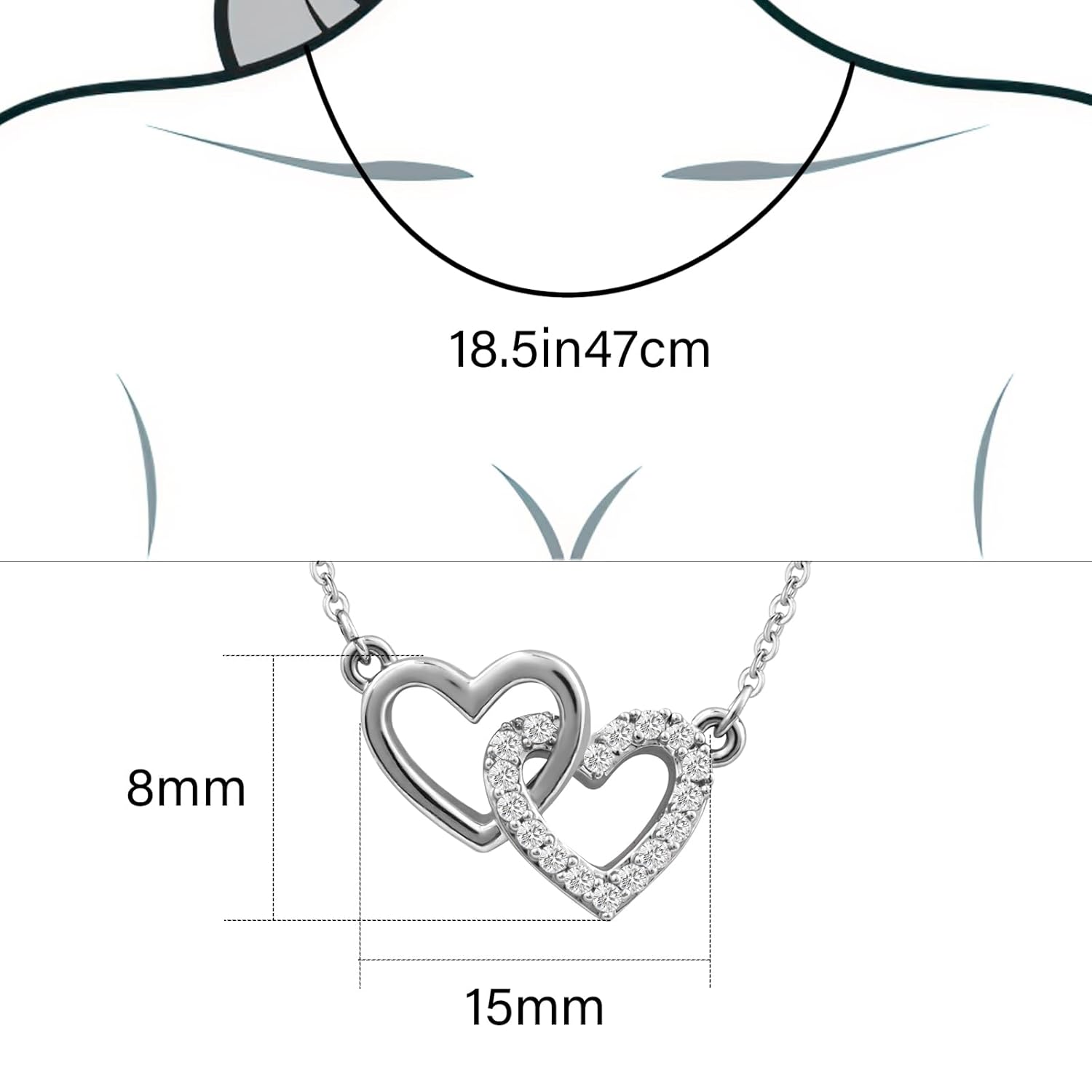Double Heart Necklace Sterling Silver Cubic Zirconia Cute Dainty Love Pendant Heart Necklace for women - Image 4