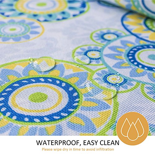 Colorbird Medallion Flower Outdoor Tablecloth Water Resistant White/Light Green Polyester Fabric Table Cover With Zipper Umbrella Hole For Patio Garden Tabletop Decor, 60" Round, Zippered #TOP3