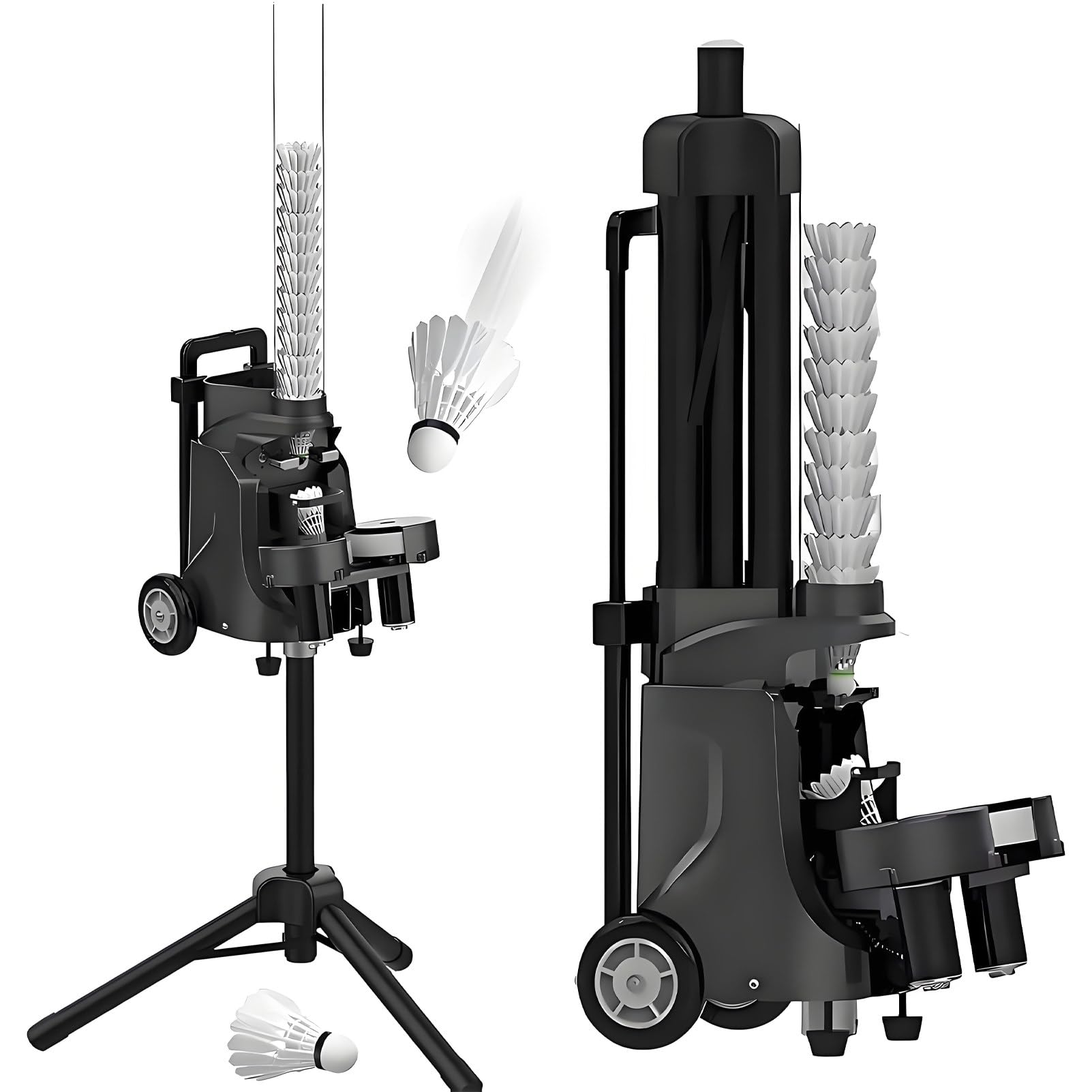 DNEPEI APP Controlled Badminton Trainer with 4-Level Adjustable Stand & Wheels, Easy to Move, Battery Powered, 52 Shuttle Capacity, Serving Frequency 1-5s, for School & Club PB-MINIPro