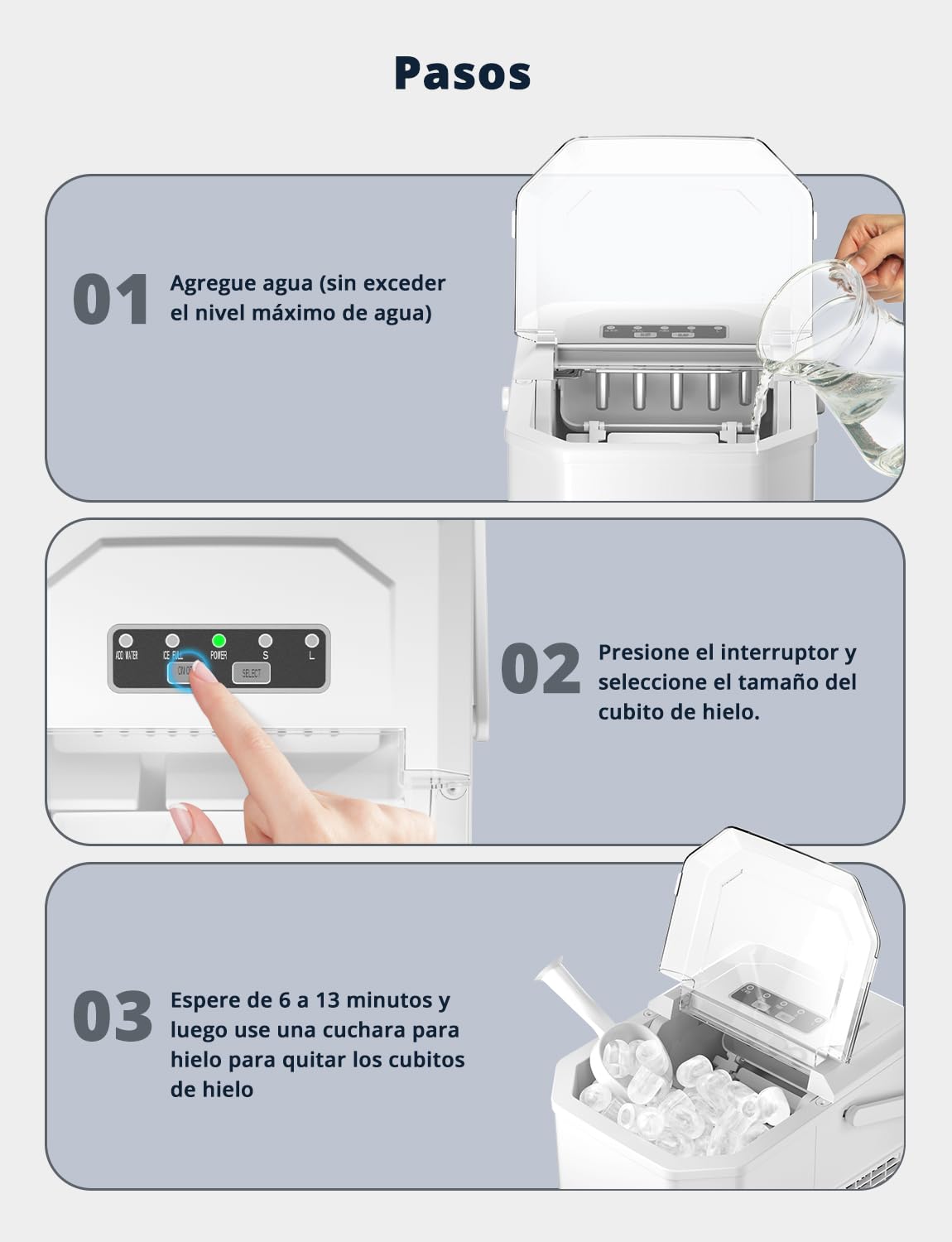 Máquinas para Hacer Hielo, Maquina de Hielo Portátil y Autolimpiante con Mango, Equipado con Hielo Pala de Puede Colocar Boca Abajo, 9 Cubitos Hielo Tipo Balas/6-10 Minutos, 12Kg/24h