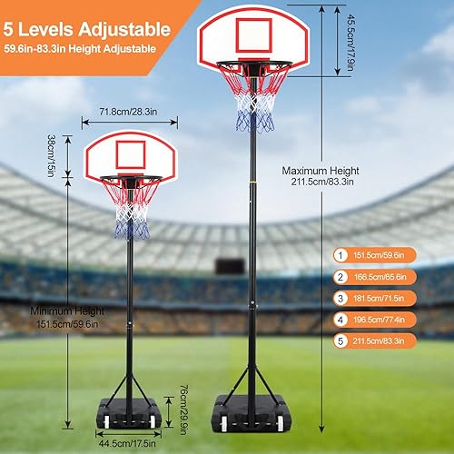 Miniatura 2 de Aro de baloncesto para exteriores de 4.9 a 6.9 pies, altura ajustable, sistema de tablero, 2 ruedas (6.9 ft6.9 pies)