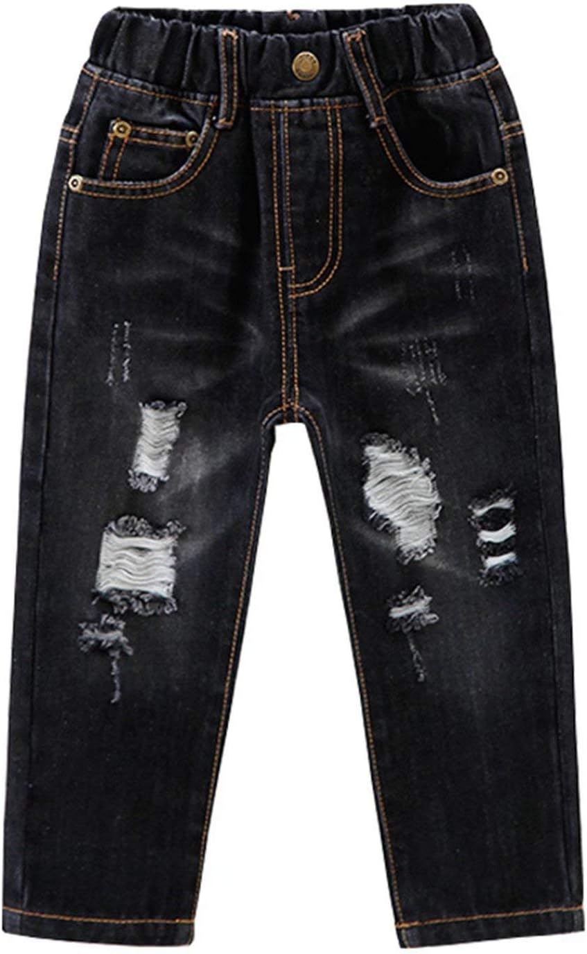 EMAOR Little Baby Girls Boys Kids Ripped Jeans Denim Pants With Holes Black, US 24M