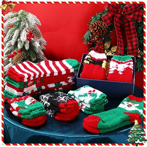 Image of Suhine 32 Pairs Christmas Fuzzy Socks Bulk for Women 15 Style Adult Christmas Holiday Socks Winter Family Friends Warm Gifts