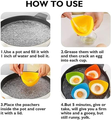 Miniatura 5 de Mikim Vasos de silicona para cazar huevos escalfadores de huevos, tazas antiadherentes para cocinar huevos escalfados para estufa, microondas,