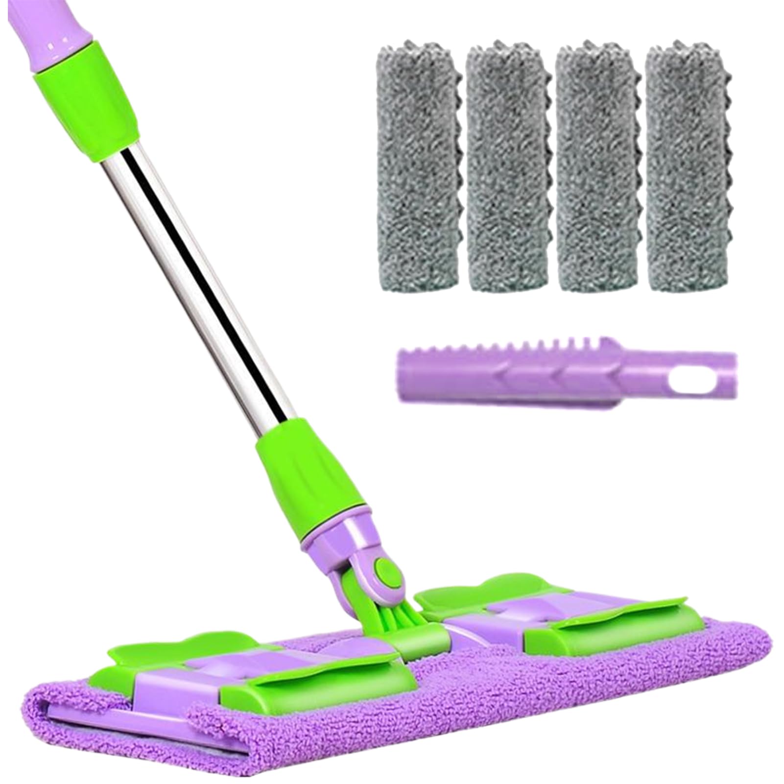 Fregona para Suelo Rotación 360 Grados, Mango Telescópico, Raspador | Mopa Azulejos 4 Almohadillas Lavables Raspador Incluido, Limpiador Para Suelos De Cocina, Baño, Garaje, Patio Y