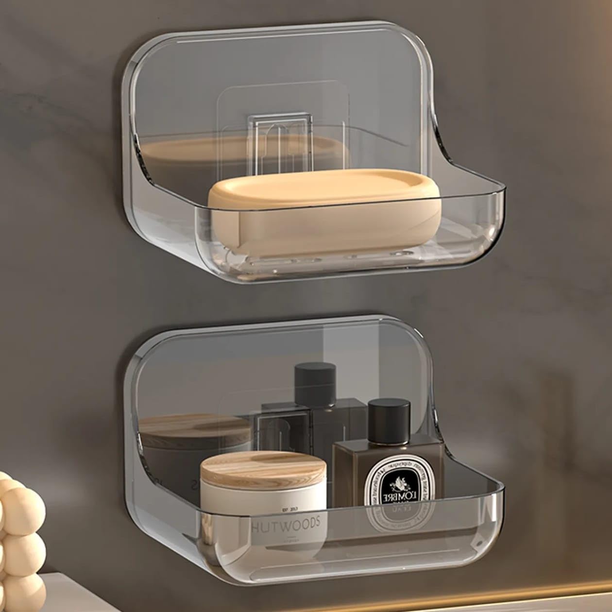 Xmart India Self-Adhesive Soap Holder for Bathroom | Transparent Plastic Soap Stand with Self-Draining Design | bathroom organiser without drill & Bathroom Organizer Accessories Set (Pack of 2)-image-9