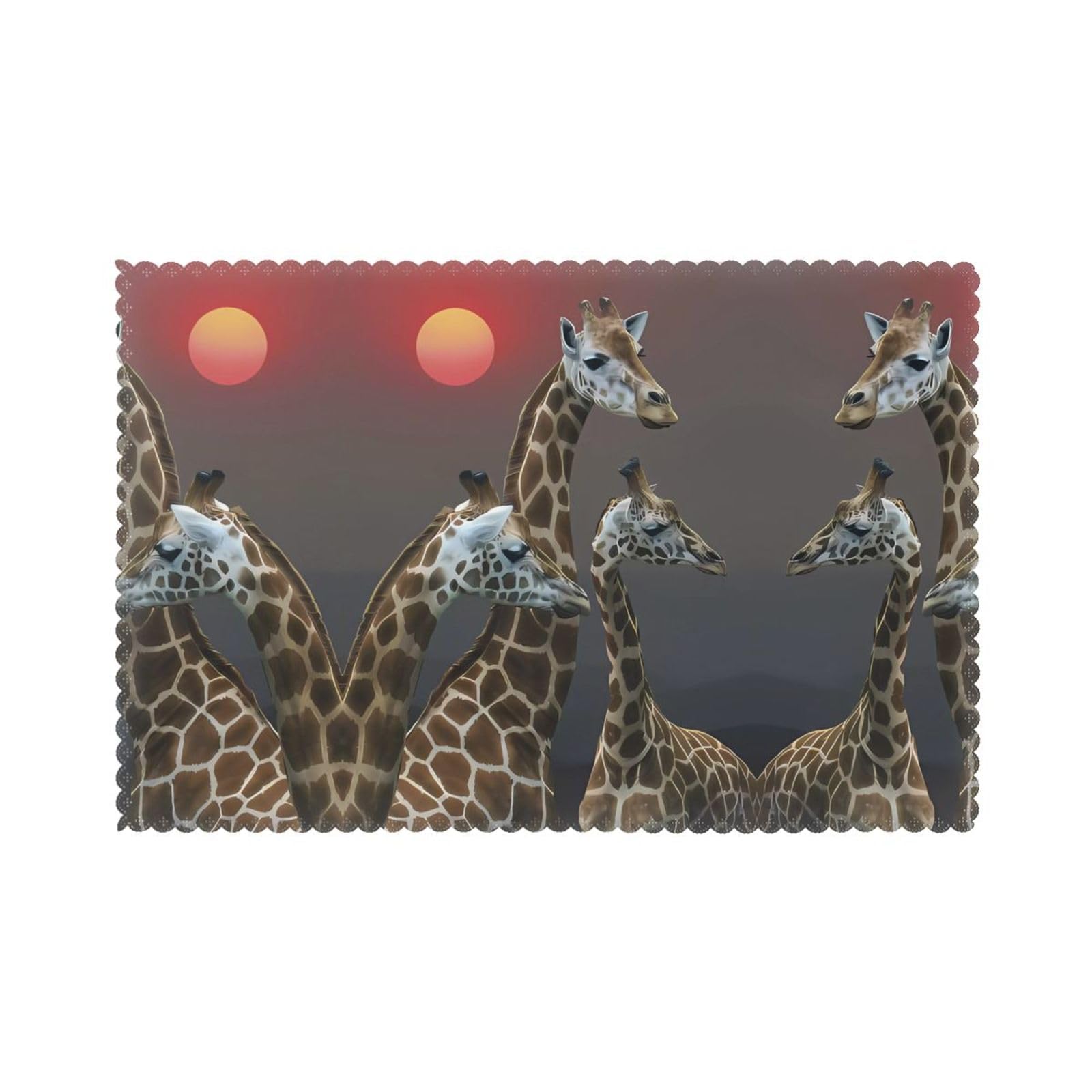 YYHWHJDE Giraffe at sunset Prints Placemats Set of 6 12x18in - Durable Table Layers with Heat Resistance & Customizable Prints