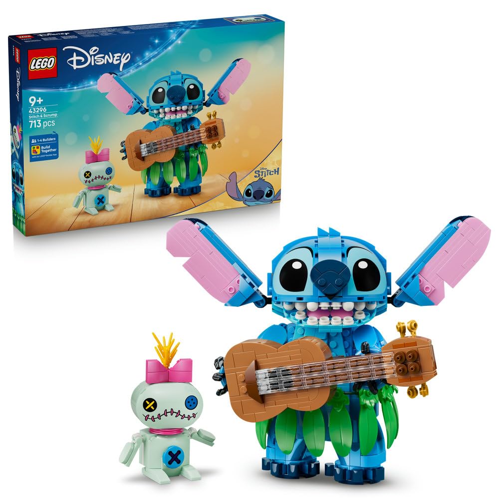 LEGO ǀ Disney Stitch i Strupka 43296 | Kolekcjonerskie figurki Disneya, zabawka dla 9-latki, prezent dla dziewczynki i chłopca, klocki dla dzieci, 713 elementów