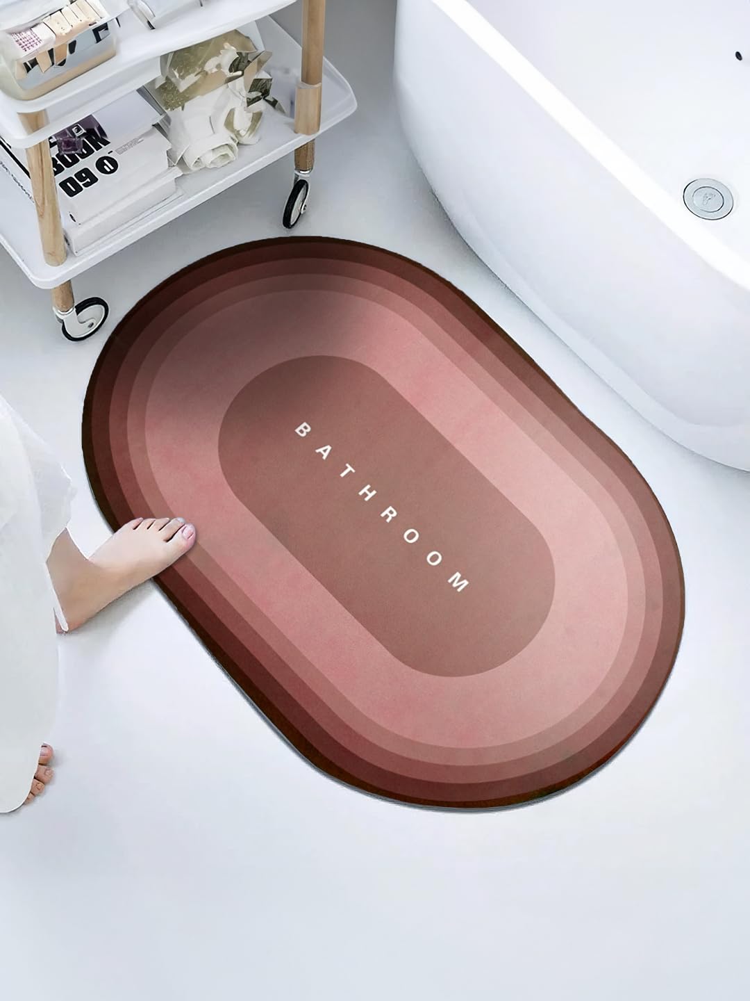 Cortina Premium Silicon Floor Mat, Bath Mat, Doormat, Bathroom Carpet, Cushion Mat Super Absorbent Soft Carpet, Quick Dry Dirt Barrier for Home, Office, (60x40), Burgundy, Oval