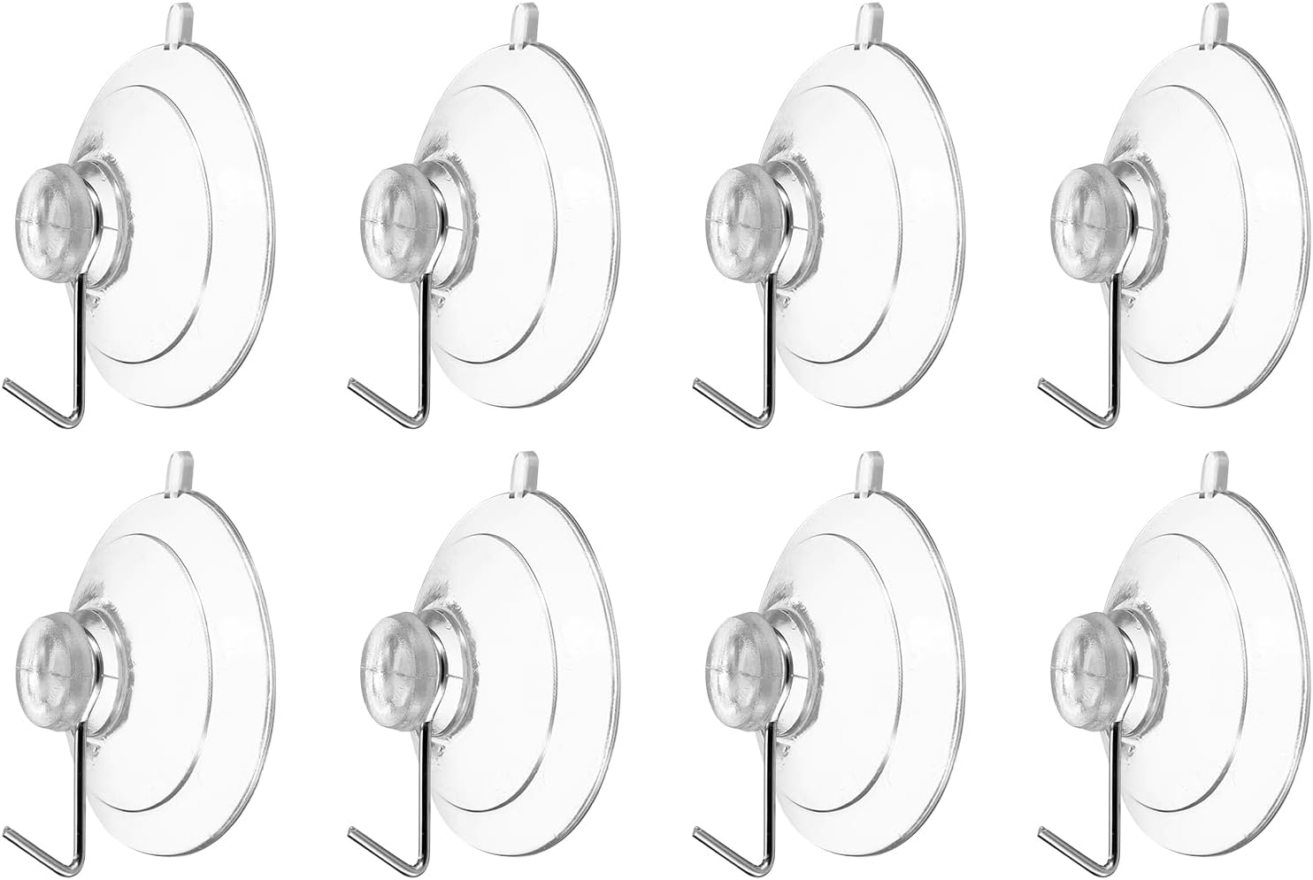HARFINGTON 8pcs Suction Cup Hooks 1.20" Powerful Vacuum Suction Shower Hooks Waterproof Reusable Wreath Cup Bathroom Hook Load 2.2 lbs for Kitchen Restroom Window Wall Glass Door, Clear
