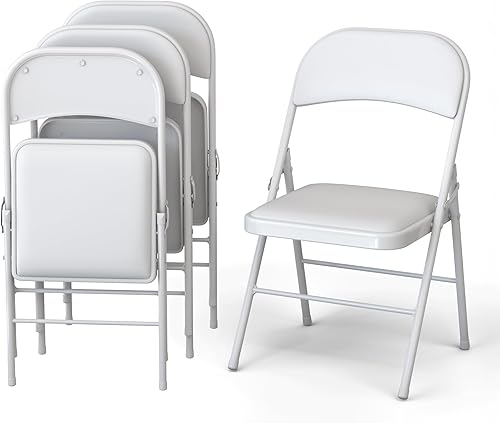 Nuestra Marca Our Modern Space Juego de 4 Sillas de Cuero  Plegables y Apilables  Capacidad de 350 libras, Estructura de Acero para Asientos para